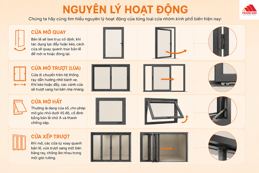 Nguyên lý hoạt động cửa các loại cửa nhôm kính